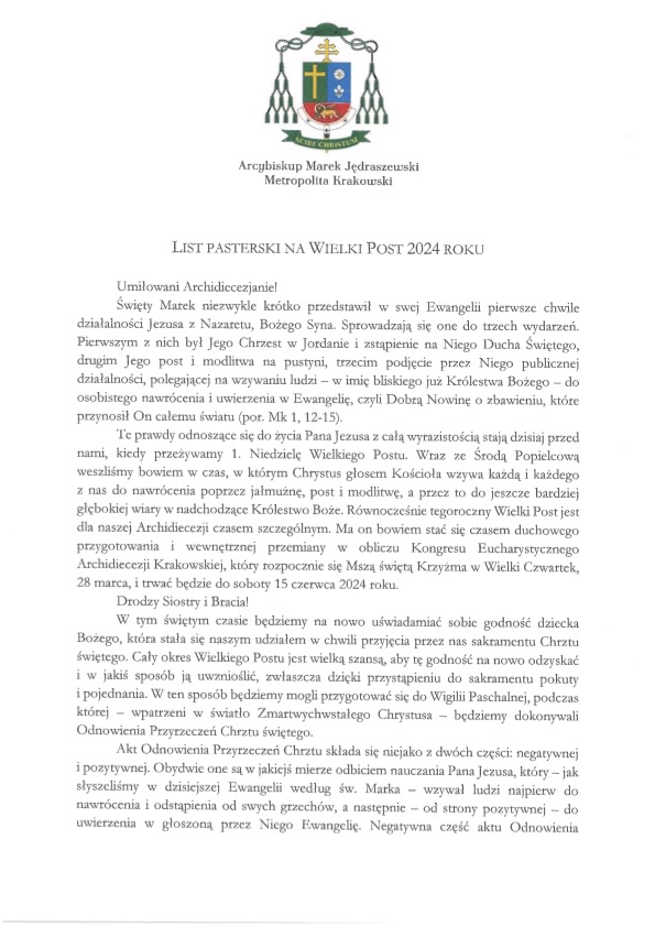 zał. nr 1 List Metropolity Krakowskiego na Wielki Post 2024 